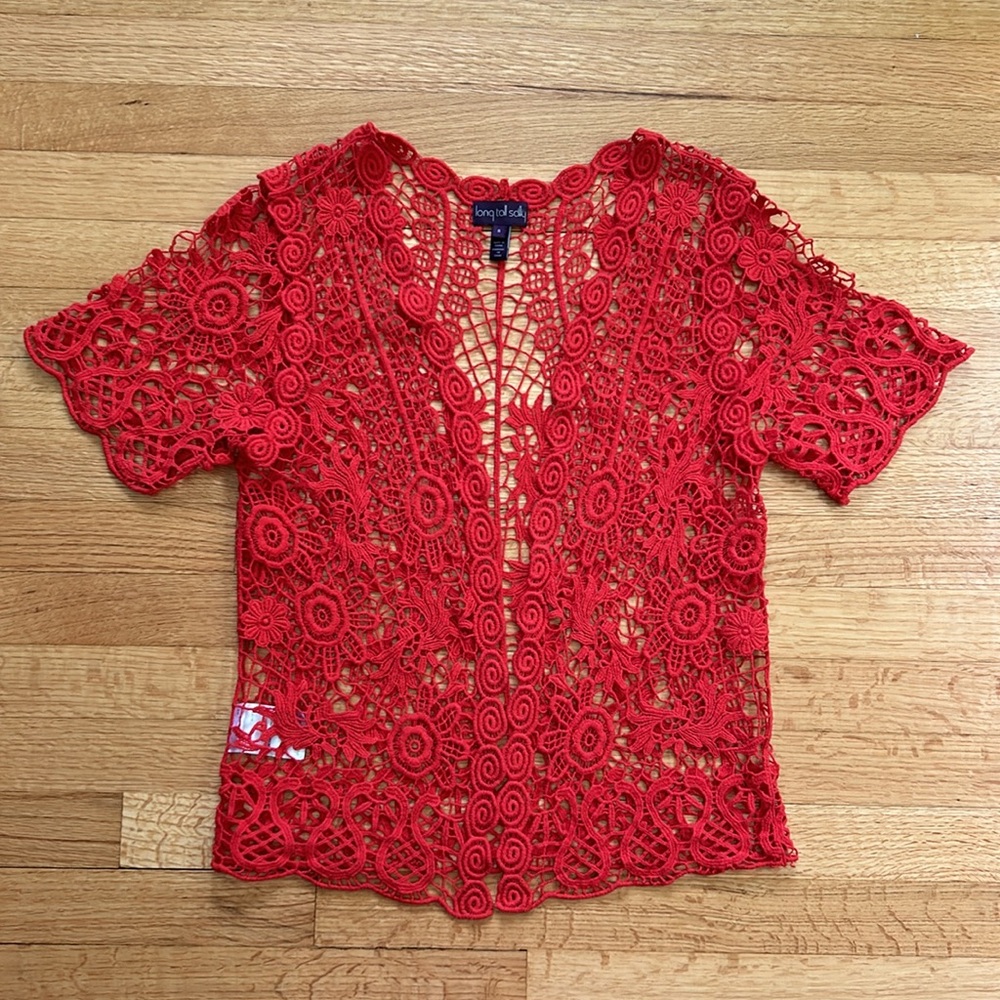 Long Tall Sally Red Crochet Floral Lace Cover Up